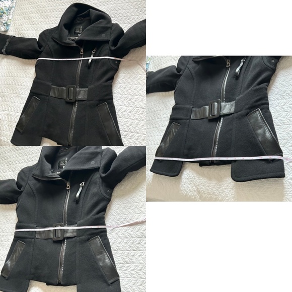 Rudsak Fitted Cropped Wool Jacket Leather Trim Bell Sleeves Black Size S - Picture 14 of 16